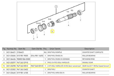 2.VİTES DİŞLİ KARŞILIĞI 23 DİŞ (KL)(SENSÖRSÜZ)