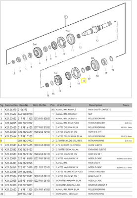 GERİ VİTES YILDIZ DİŞLİ SEKMANI 2.70 MM