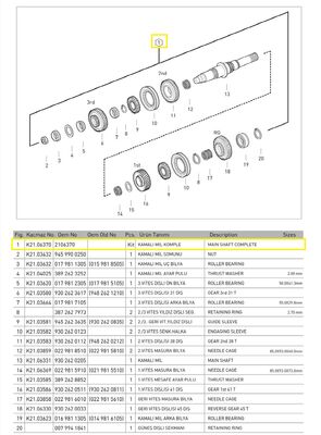 KAMALI MİL KOMPLE G281-330/12 KL E.M.